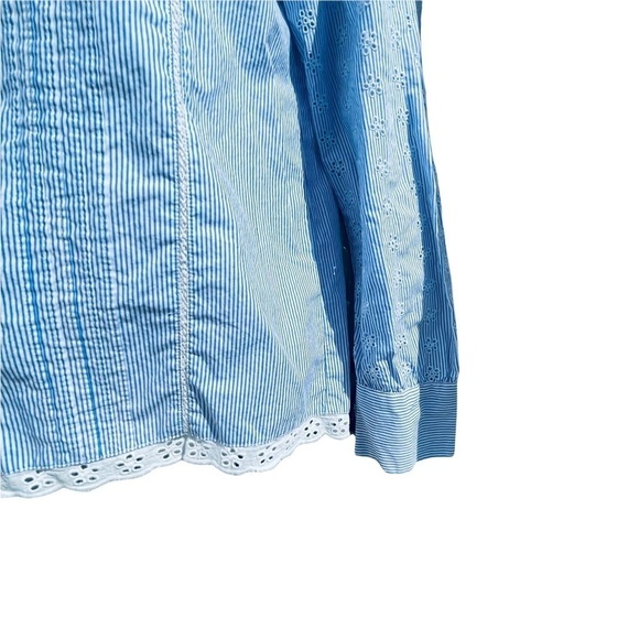 ZARA WOMEN button up blue pinstripe blouse white lace trim size small - Picture 6 of 8